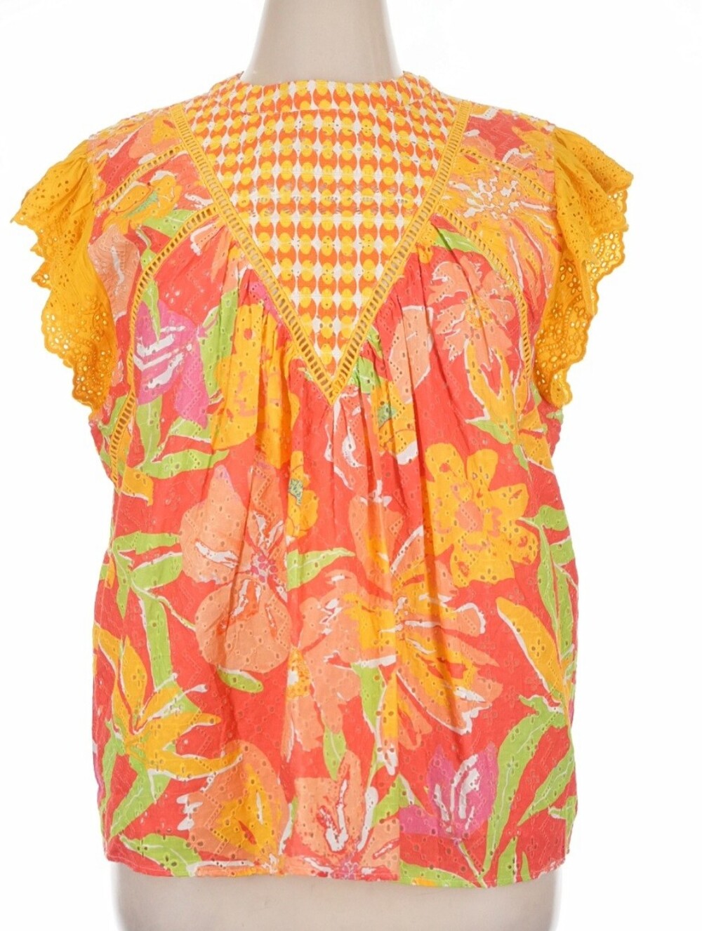 Verb By Pallavi Singhee Vibrant Floral Eyelet Flutter Sleeve Top | Size XL - Picture 2 of 8